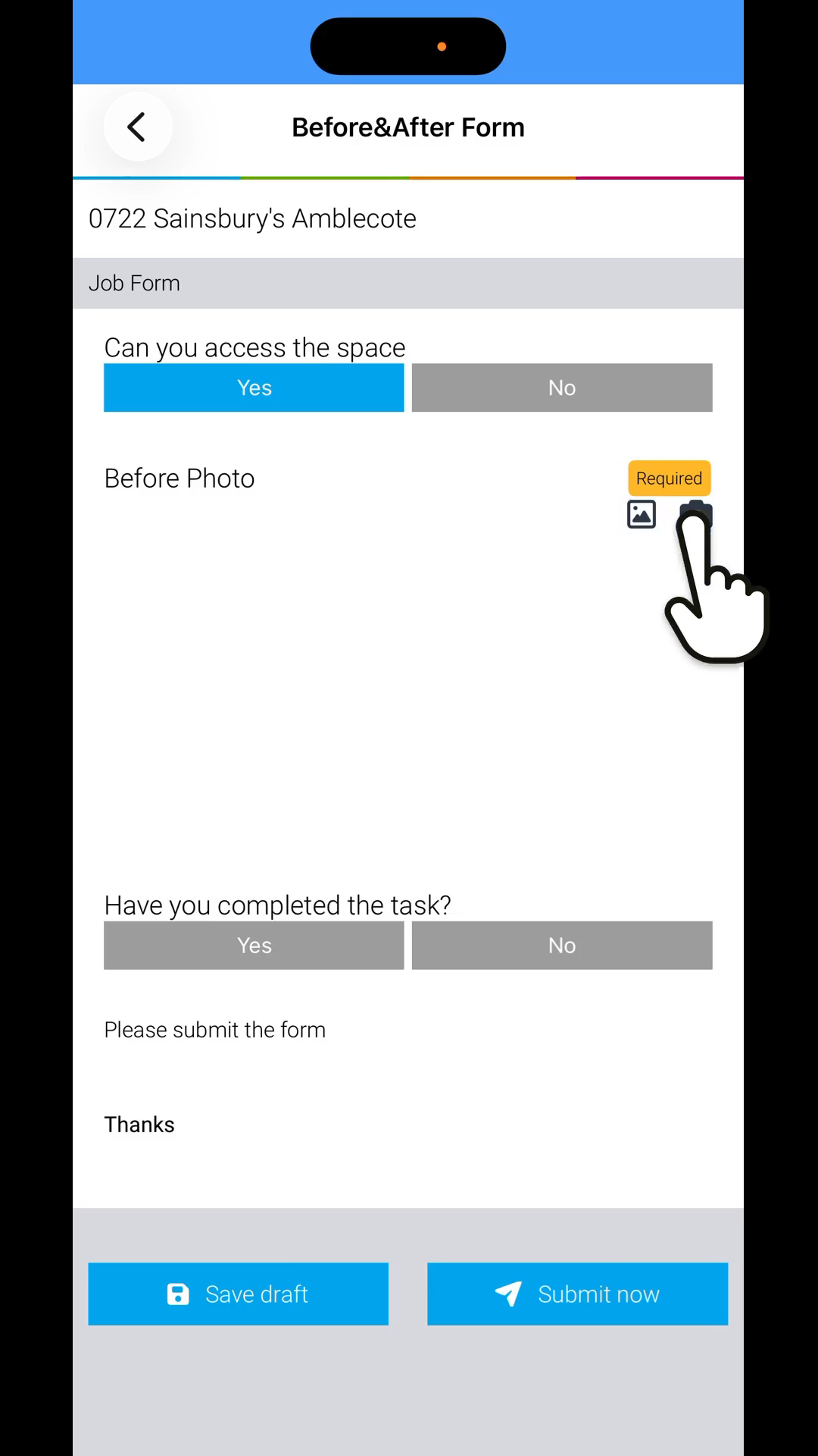 Step 6: We'll press the camera icon, and we'll take the photo.
