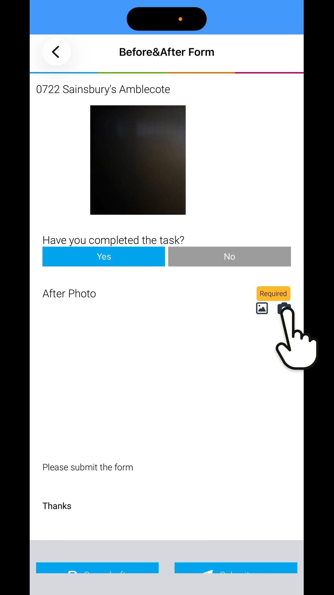 Step 8: Select the camera icon to take the after photo